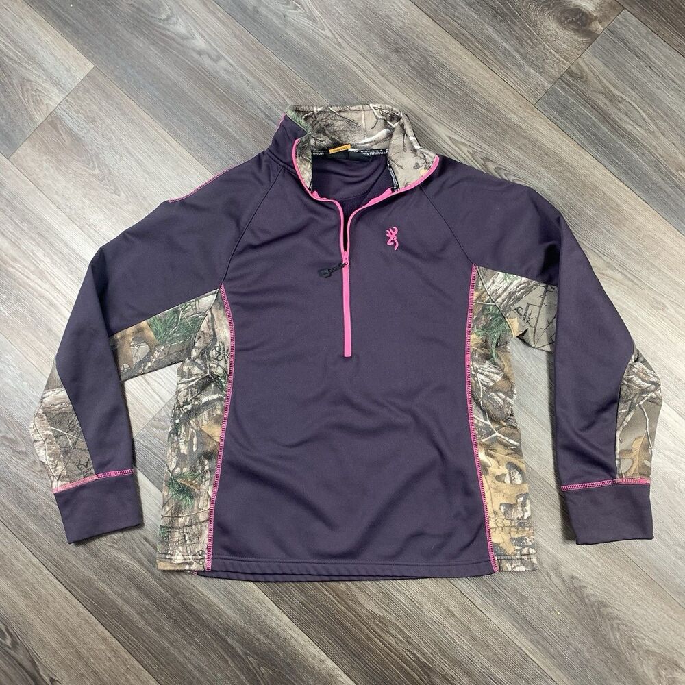 Browning Ladies 3/4 zip top brown/ camouflage pink piping  Size XL